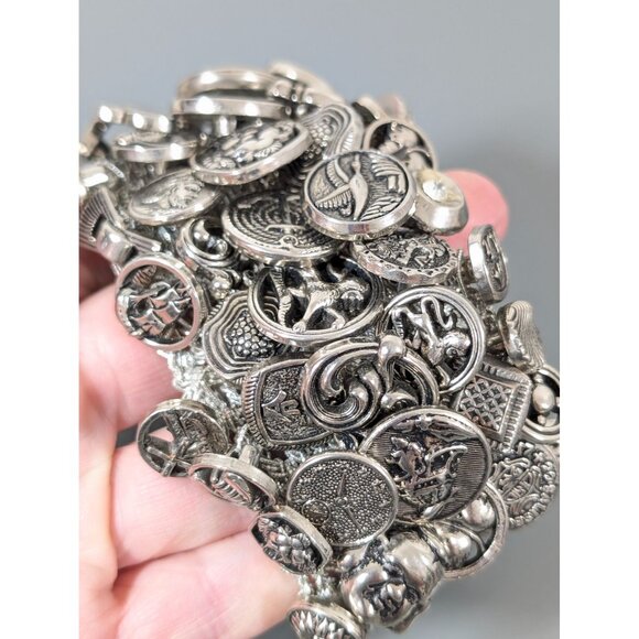 Vintage Silver Tone Button Cluster Wide Stretch Bracelet 6.5" - Picture 5 of 9